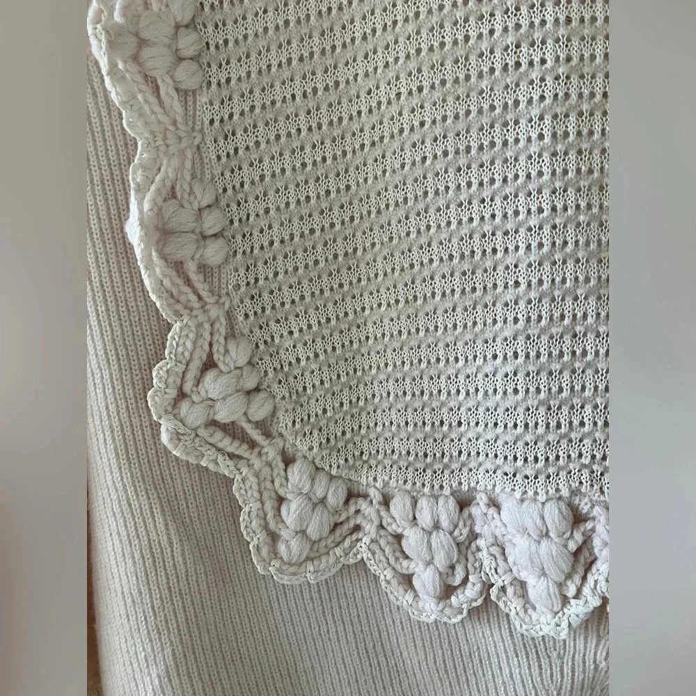 EUC Rebecca Taylor Crochet Stitch Wool Blend Sweater Long Sleeve Nude Pink Large - Picture 9 of 11